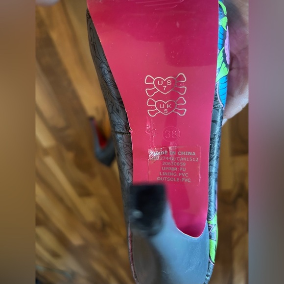 Iron Fist Black and Pink Floral Heels - Picture 6 of 8